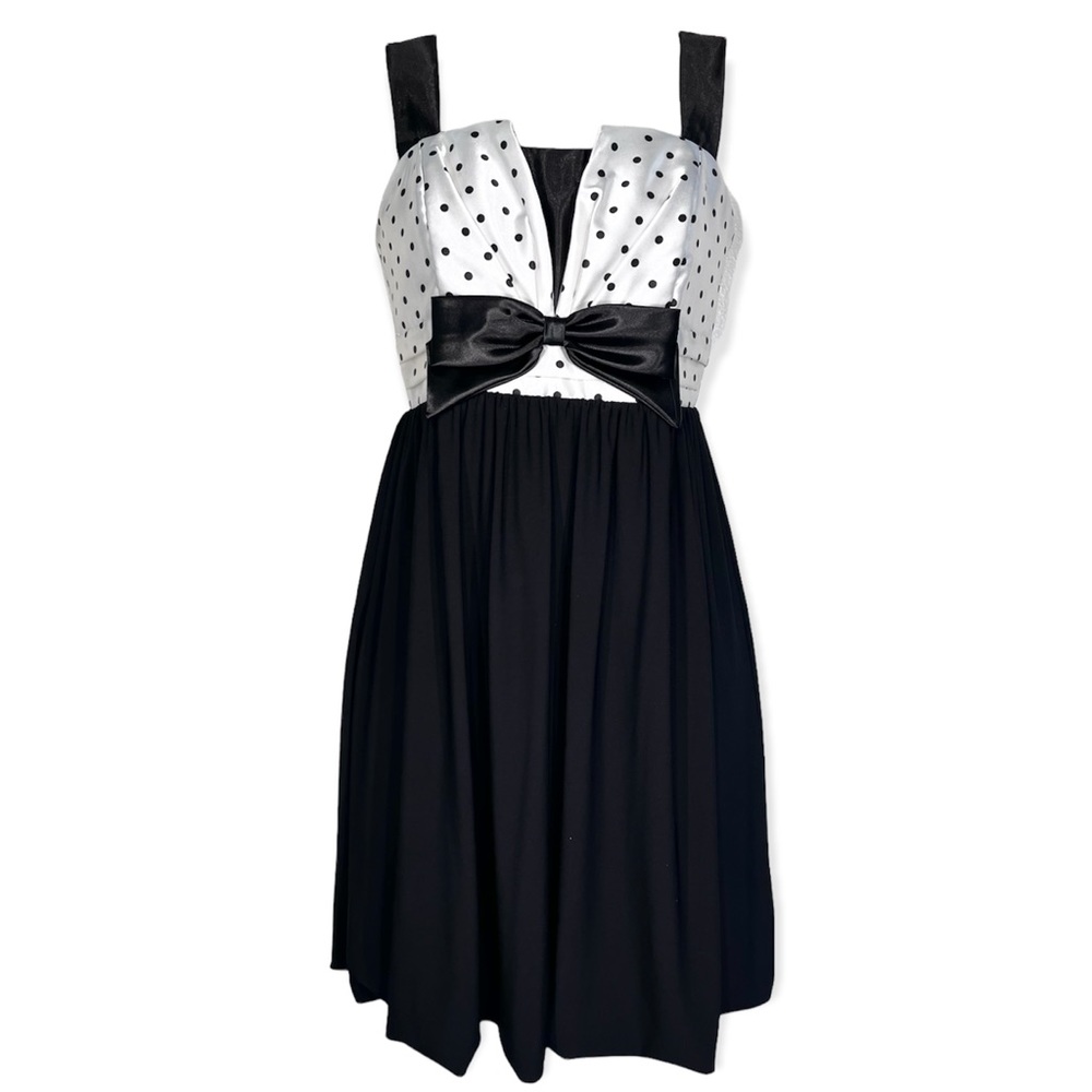 Jessica McClintock Gunne Sax Satin Polka Dot Pleated Bow Party Dress Size 3